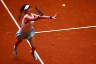 Wang Xinyu during her match against Kiki Bertens at the Billie Jean King Cup
